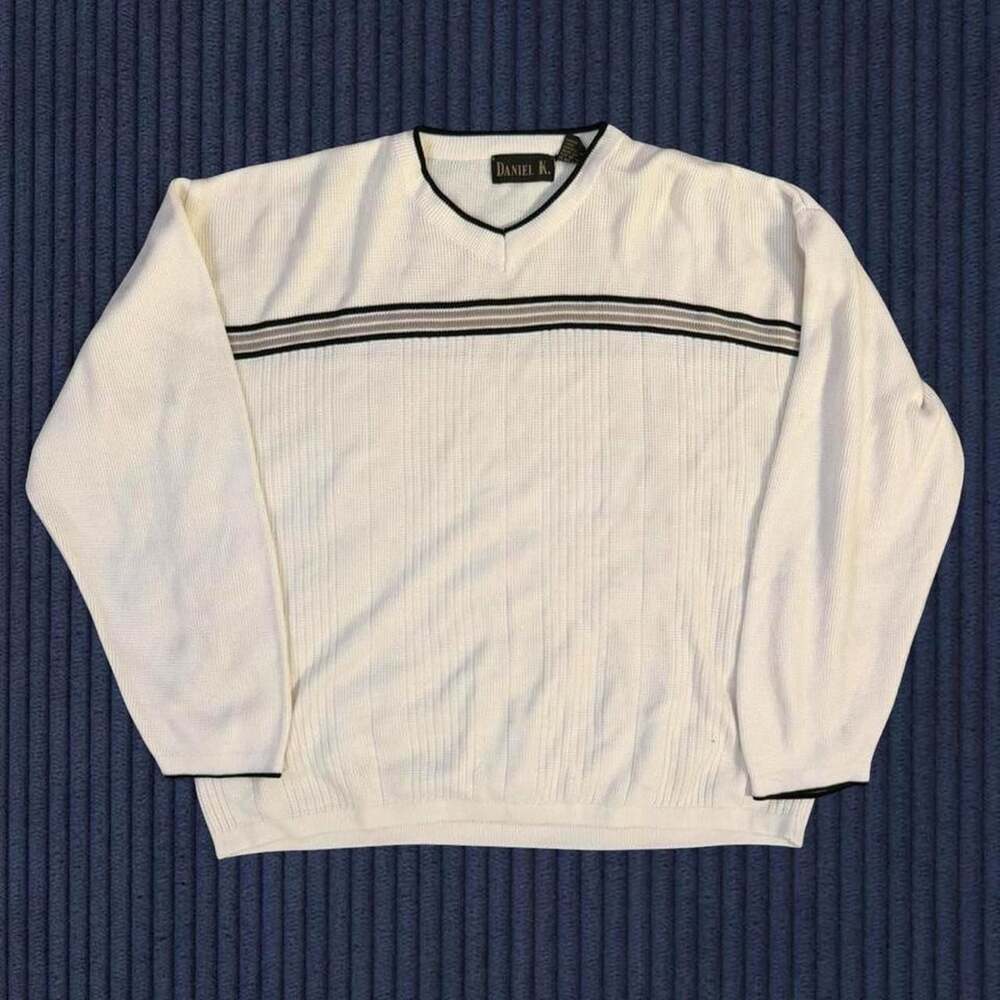 Daniel K. Striped V-Neck Acrylic Sweater